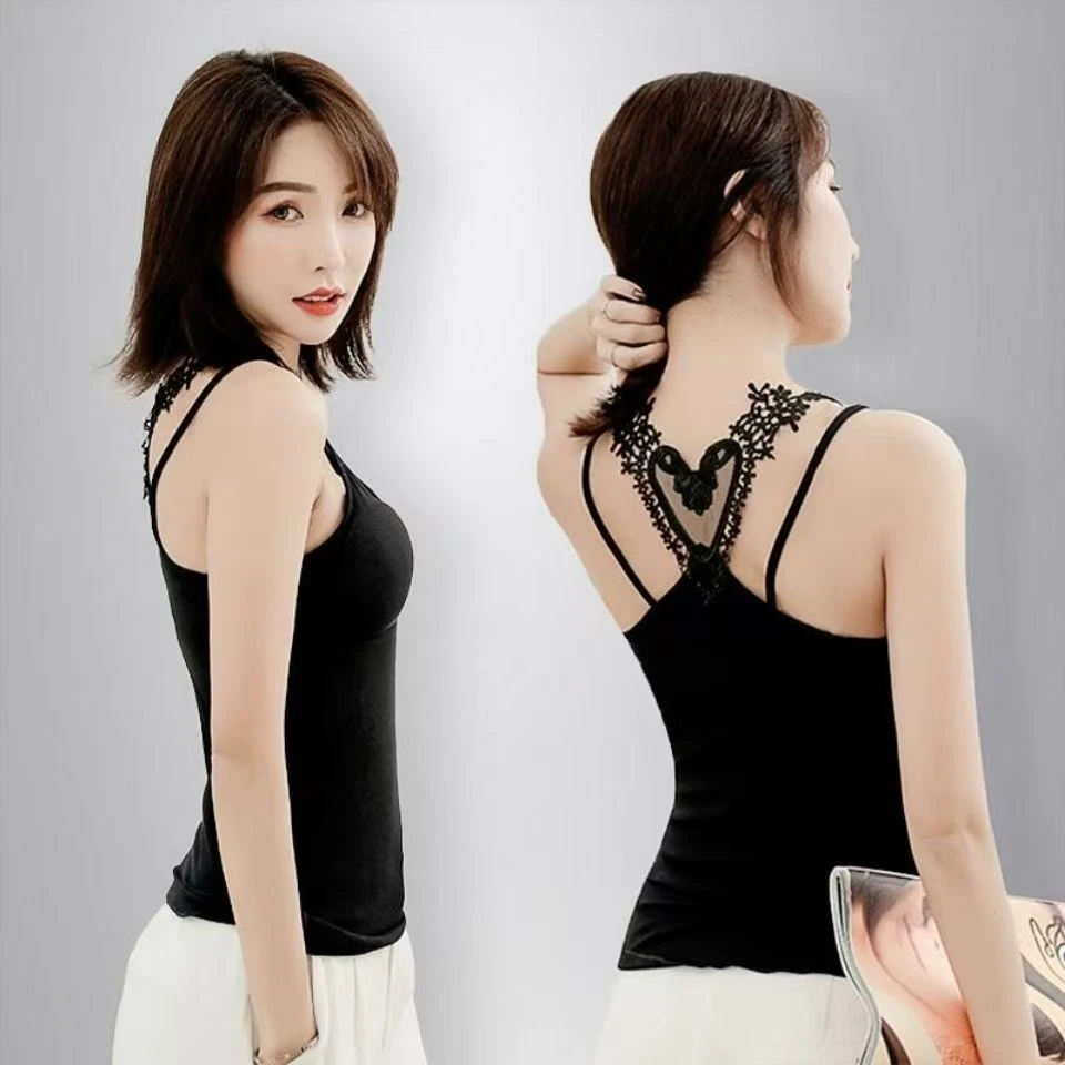 螺纹面料性感美背蕾丝吊带舒适透气外穿内搭修身显瘦吊带背心女士