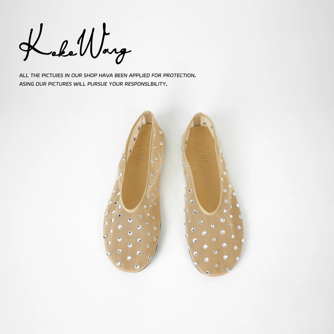 KOKO WANG羊皮网面烫钻一脚蹬平底时尚舒适百搭单鞋540334L10X11