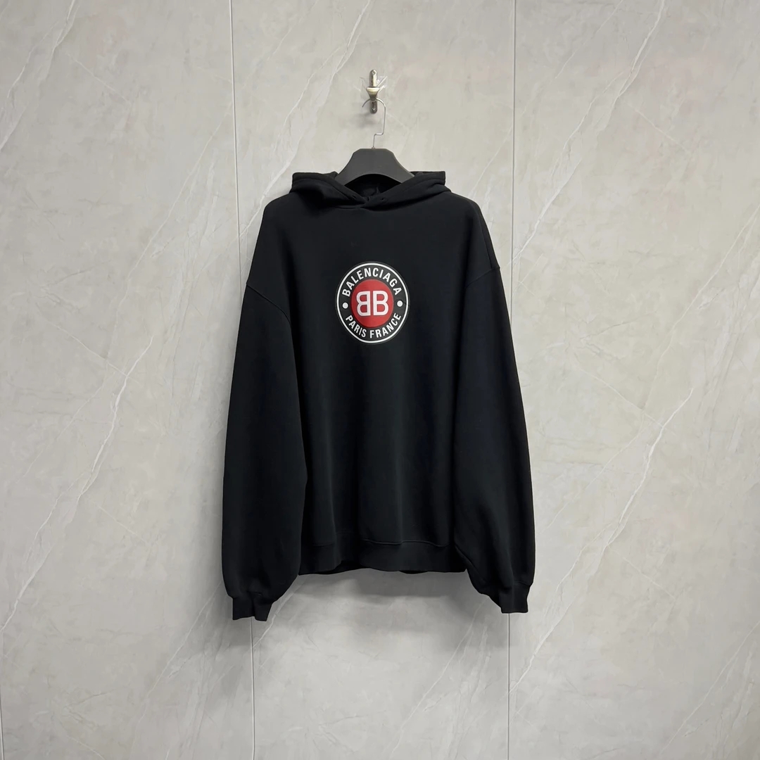 99新 Balenciaga/巴黎世家 胸口Logo水洗帽衫卫衣/W0566/S码