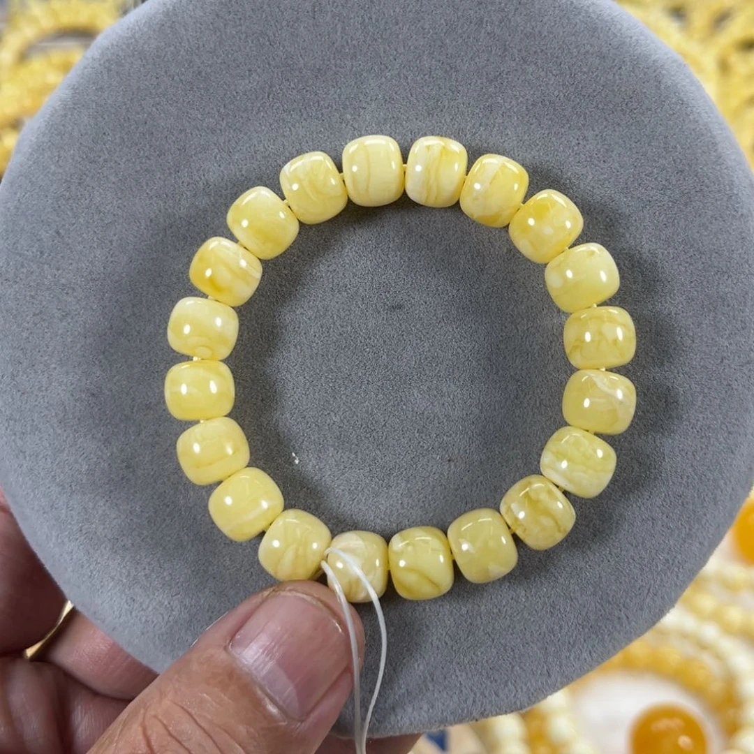 蜜蜡手串未镶嵌杨*?纯天然俄料奶白金纹虎皮