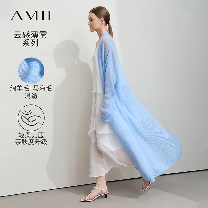 [Amii]多巴胺落肩长袖蓬松薄款透肤微弹毛织开衫12551045