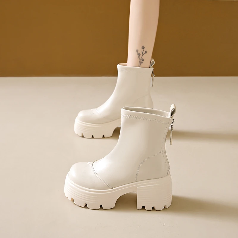 小香风厚底白色马丁靴女鞋2025年新款瘦瘦靴爆款今年流行的小短靴