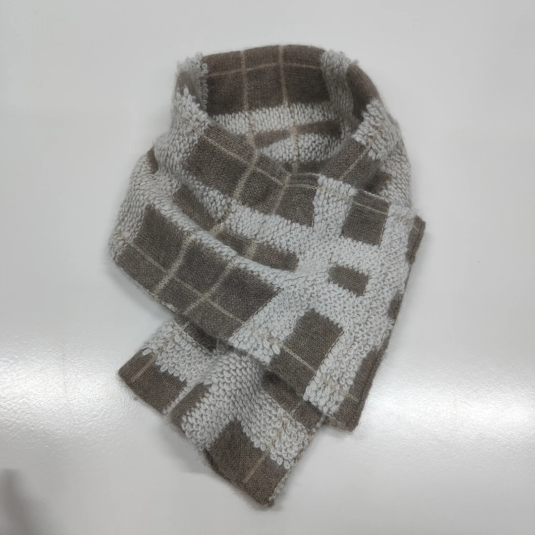 YZ~纯羊绒重工毛巾款冬季秋冬新款围巾格子男女通用保暖针织百搭