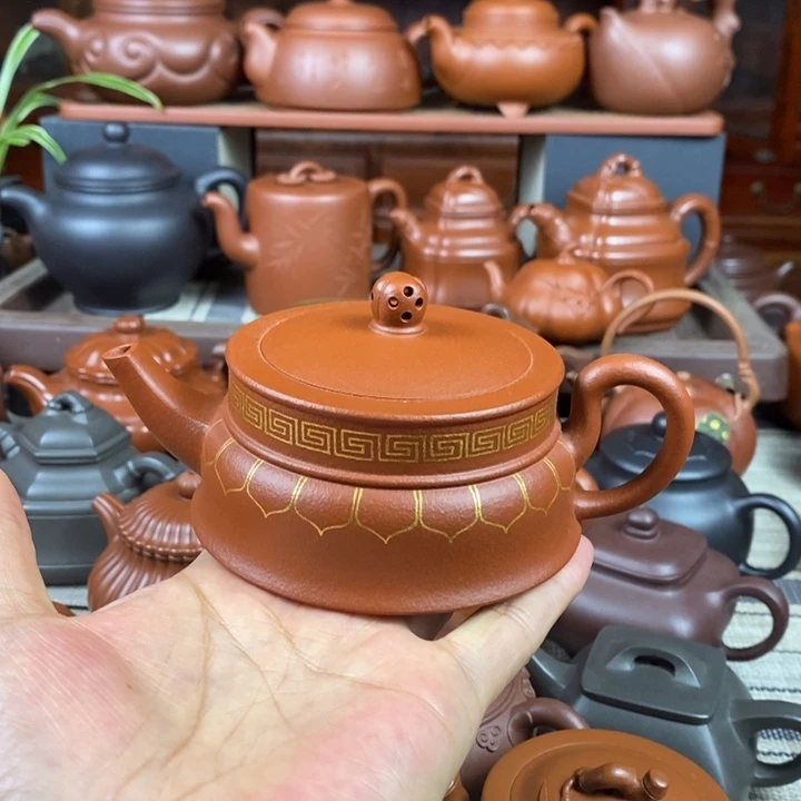 紫砂茶壶禅玉230cc原矿老红土描金丝特价