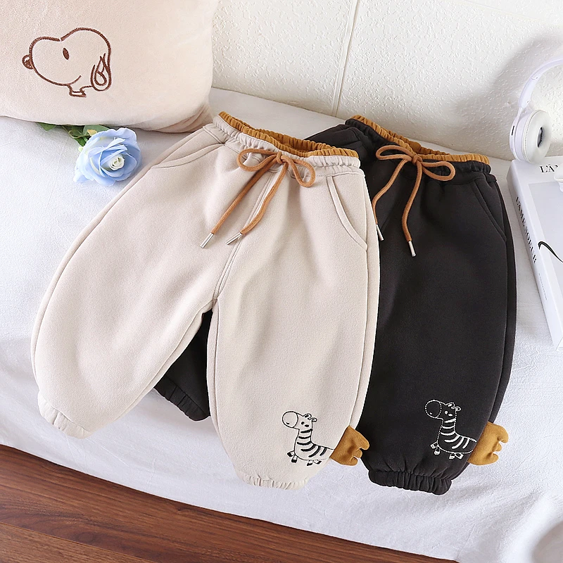 儿童加绒裤子冬装新款童装男童秋冬加厚保暖休闲裤女宝宝小童长裤