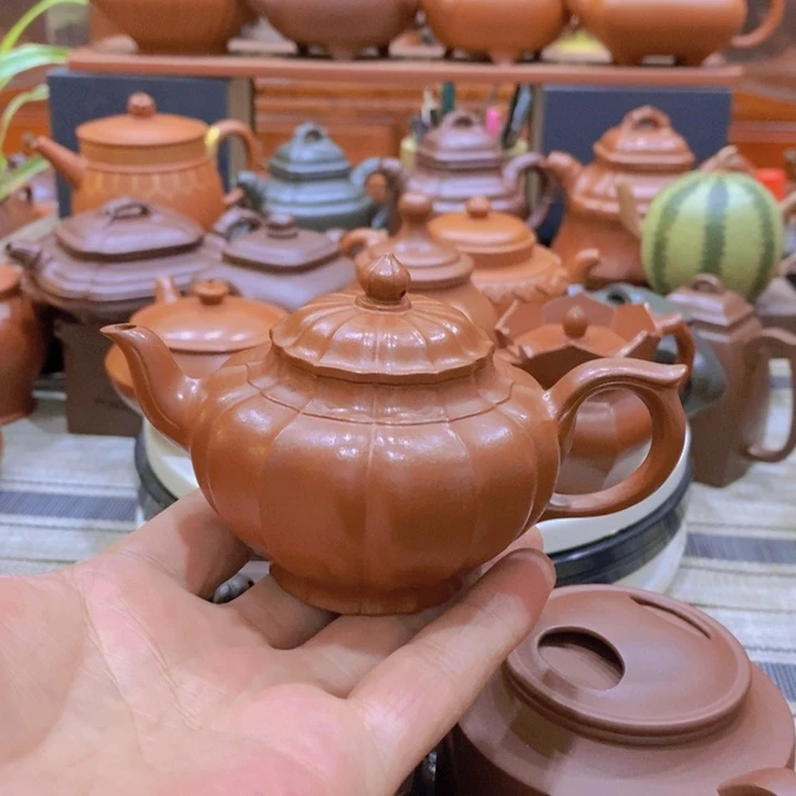 紫砂茶壶筋纹笑樱130cc原矿赵庄朱泥