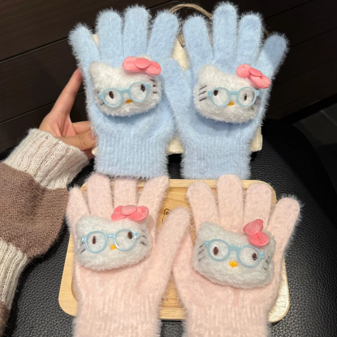 超可爱kt猫手套冬季必入款户外ins风全包分指潮流百搭款保暖神器