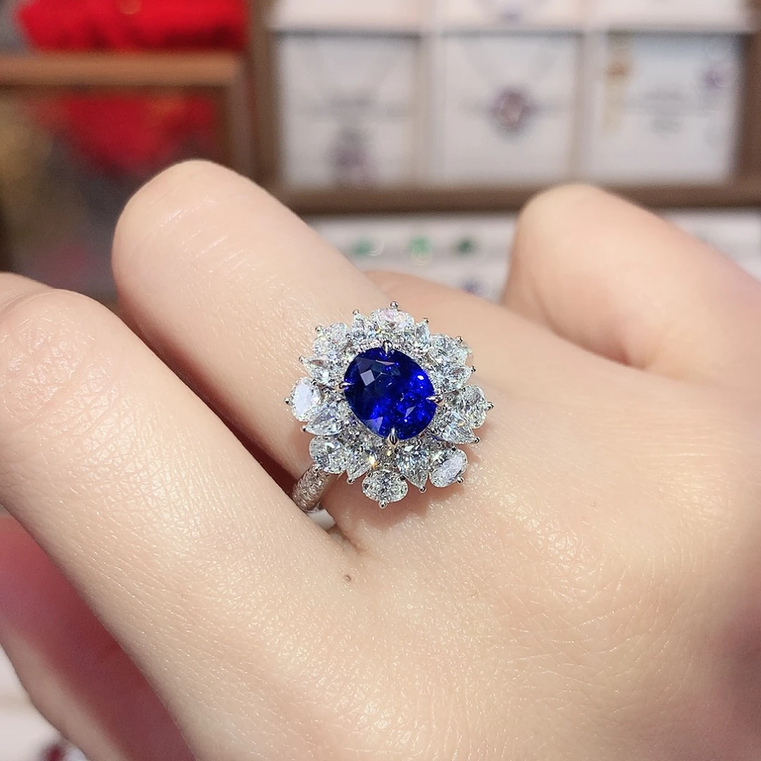 蓝宝石18K金镶嵌戒指2.09ct/天然宝石/七天无理由