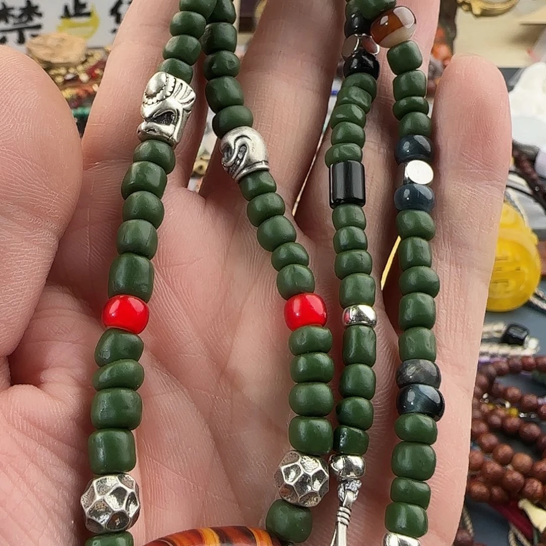 琉璃颈饰超美的一套百年老琉璃定制款