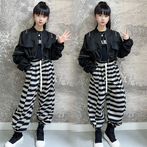 女童裤子春秋款2025新款洋气儿童女大童春季条纹哈伦裤宽松灯笼裤