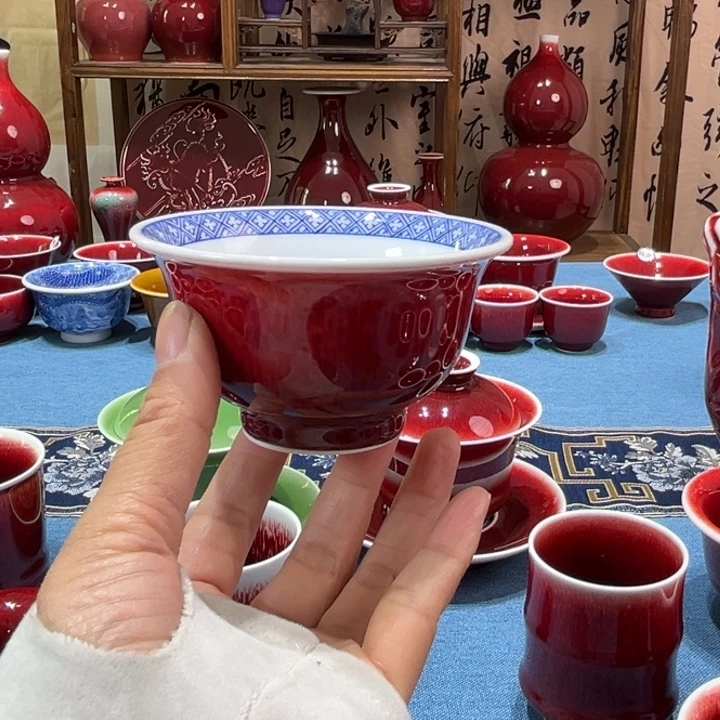 景德镇浅行窑青花朗红压手