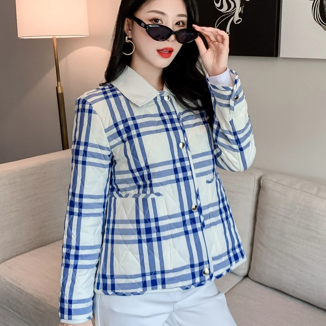 178297秋冬新品经典英伦风格子宽松时尚百搭棉衣保暖棉服