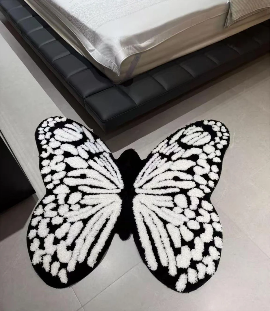 【植绒蝴蝶】轻奢风床边地毯床边毯毛绒地垫家用卧室客厅防滑柔软