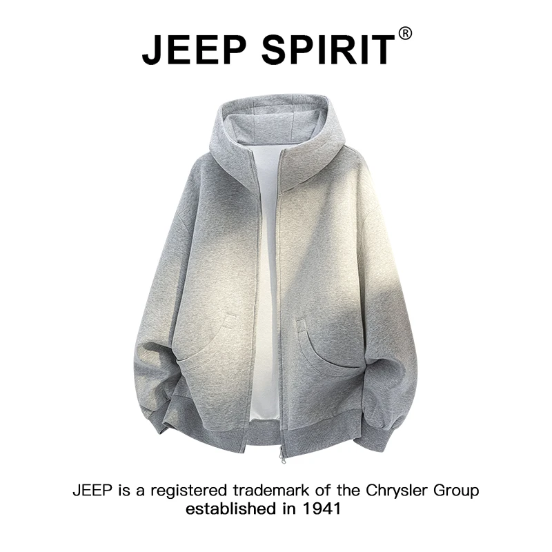 JEEPSPIRIT吉普连帽开衫卫衣男女2025年秋季新款宽松重磅休闲外套
