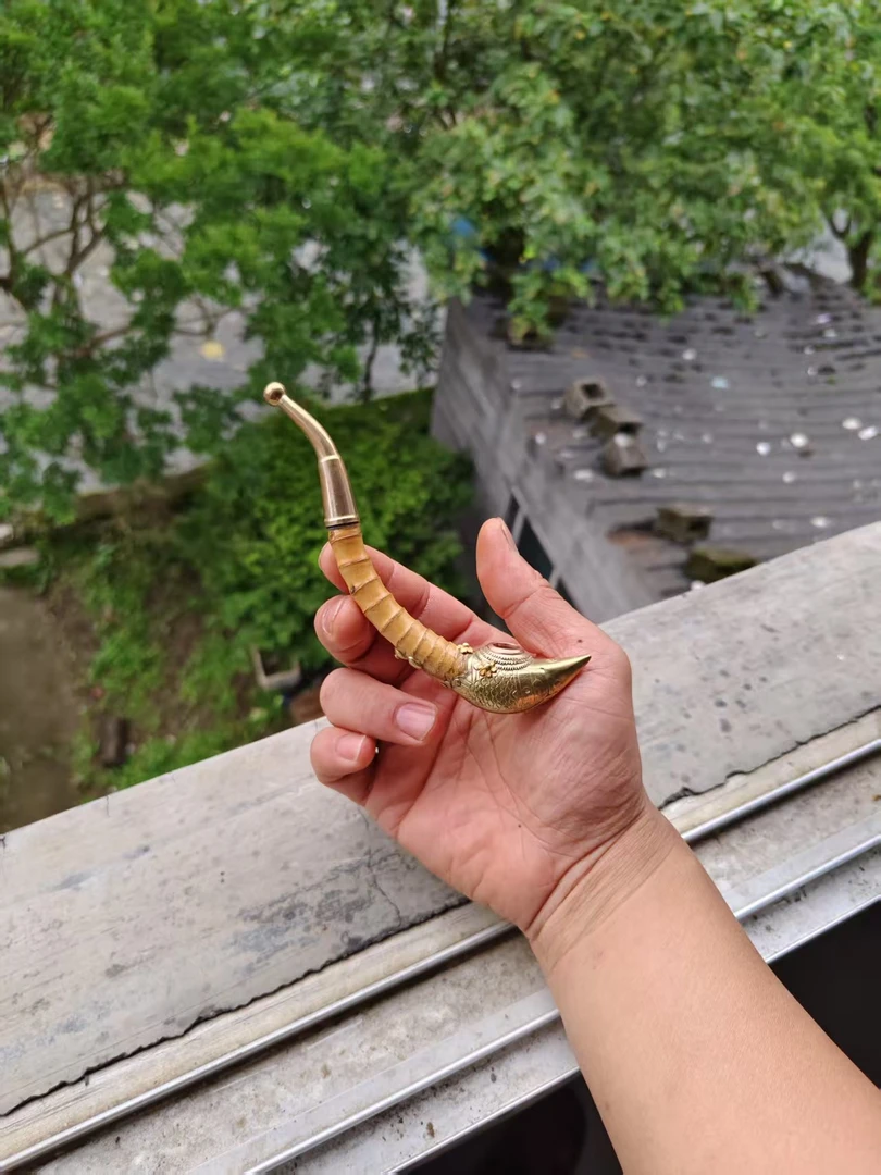 竹子烟斗贵州竹子烟杆手工制作纯铜包制竹子老巴斗本斗老式小烟斗