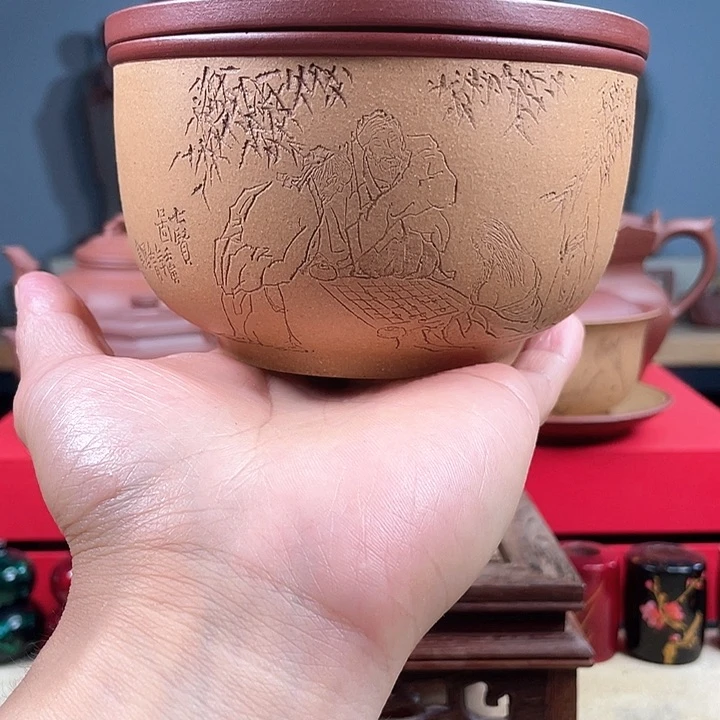 茶杯紫砂竹林七贤建水微瑕