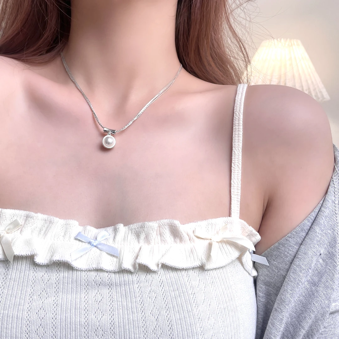 铜项链 双面色仿珍珠项链女轻奢小众设计简约高级感毛衣链颈链