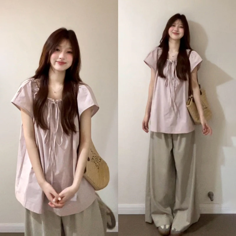 【现货+运补】粉色衬衫爆款温柔气质衬衣设计感小众上衣3703