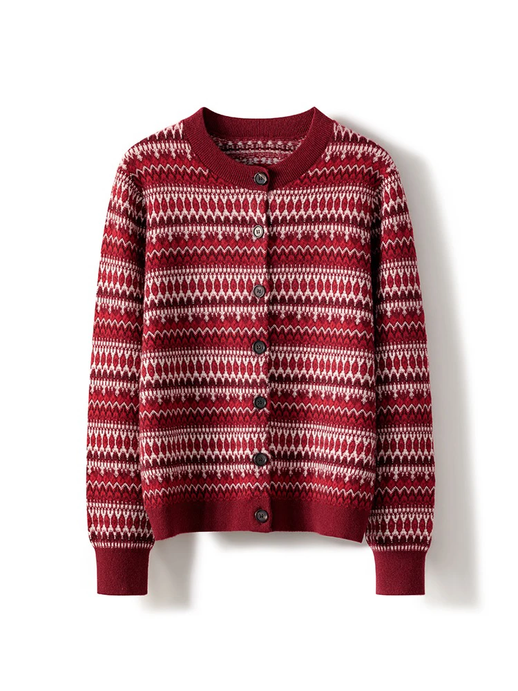 L.P专柜1万+康赛妮定制纱线100%山羊绒费尔岛提花新年款开衫