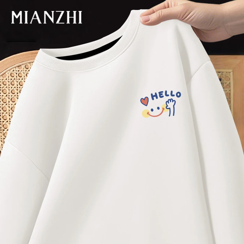 棉致圆领无帽卫衣宽松美式简约笑脸印花上衣宽松休闲打底外穿上衣
