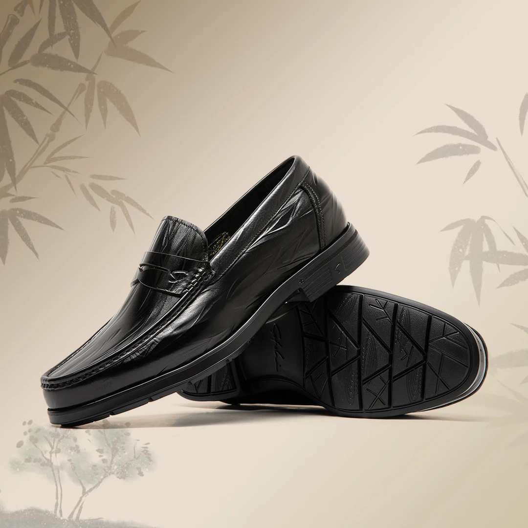 沙驰【头层牛皮】乐福鞋一脚蹬男士皮鞋男士商务休闲皮鞋