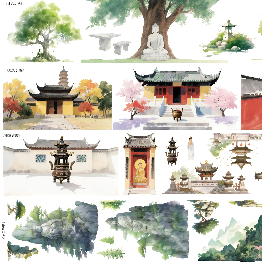 8号 PET寺庙情缘胶带{两单起发}一大张 四个款 一米一循环发3米