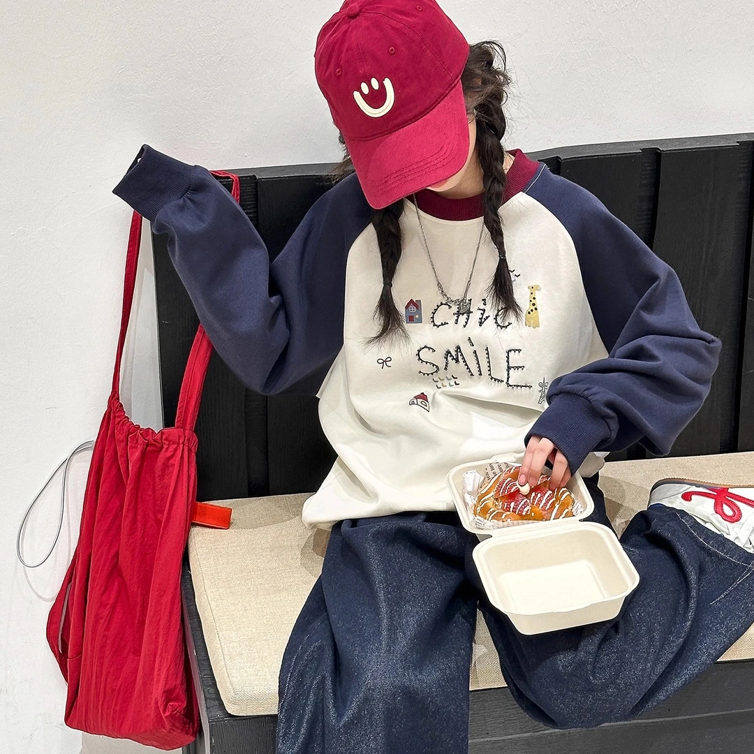 女童拼色套装2025新款女孩秋季韩版长袖上衣儿童超好看牛仔阔腿裤