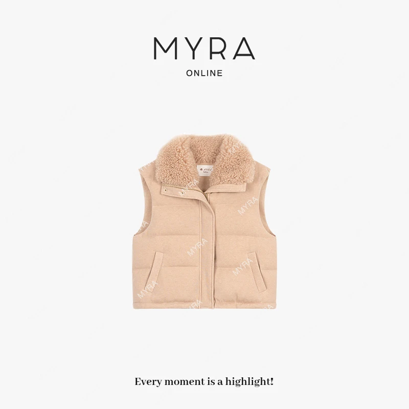 MYRA“塞纳”托斯卡纳大毛领白鸭绒无袖羽绒马甲女XM025370