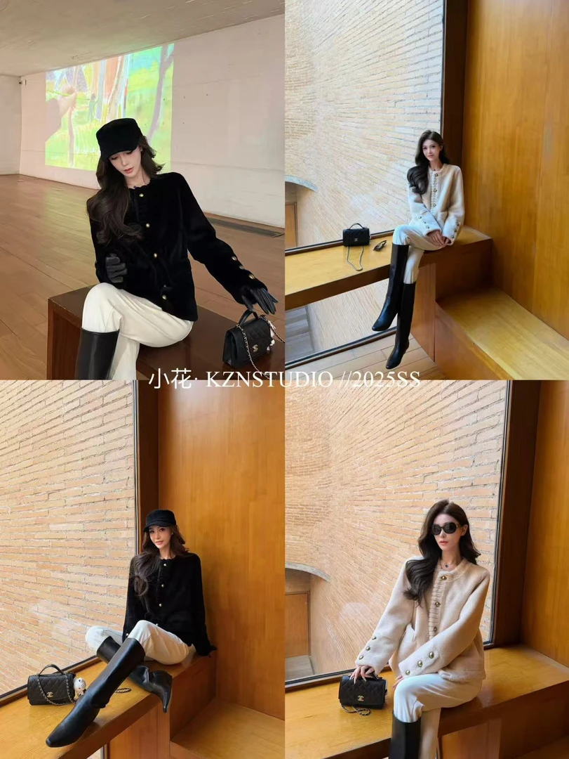 【贵感名伶】贵女千金风仿羊羔毛女2025新款皮毛一体外套