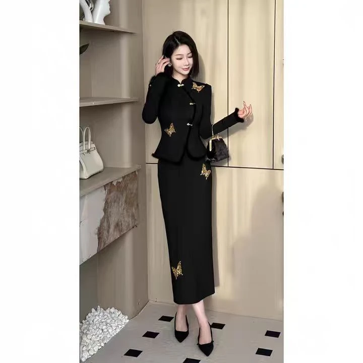 W326  新中式国风套装女装秋季2025新款小香风名媛气质裙子两件套