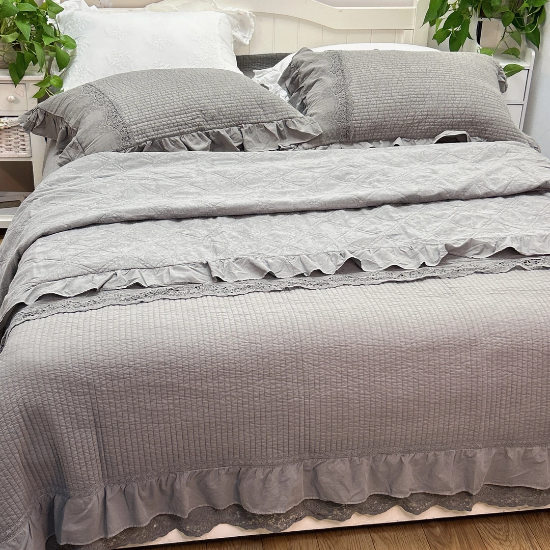 【李京花】黛安娜纯棉植物酵素染色砂洗刺绣床盖加厚床上用品四件套