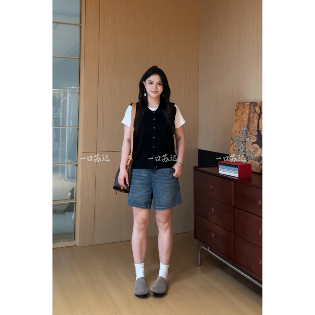 一口苏达 富士短裤 松弛感洋气显瘦女装夏季小众四分牛仔女士短裤