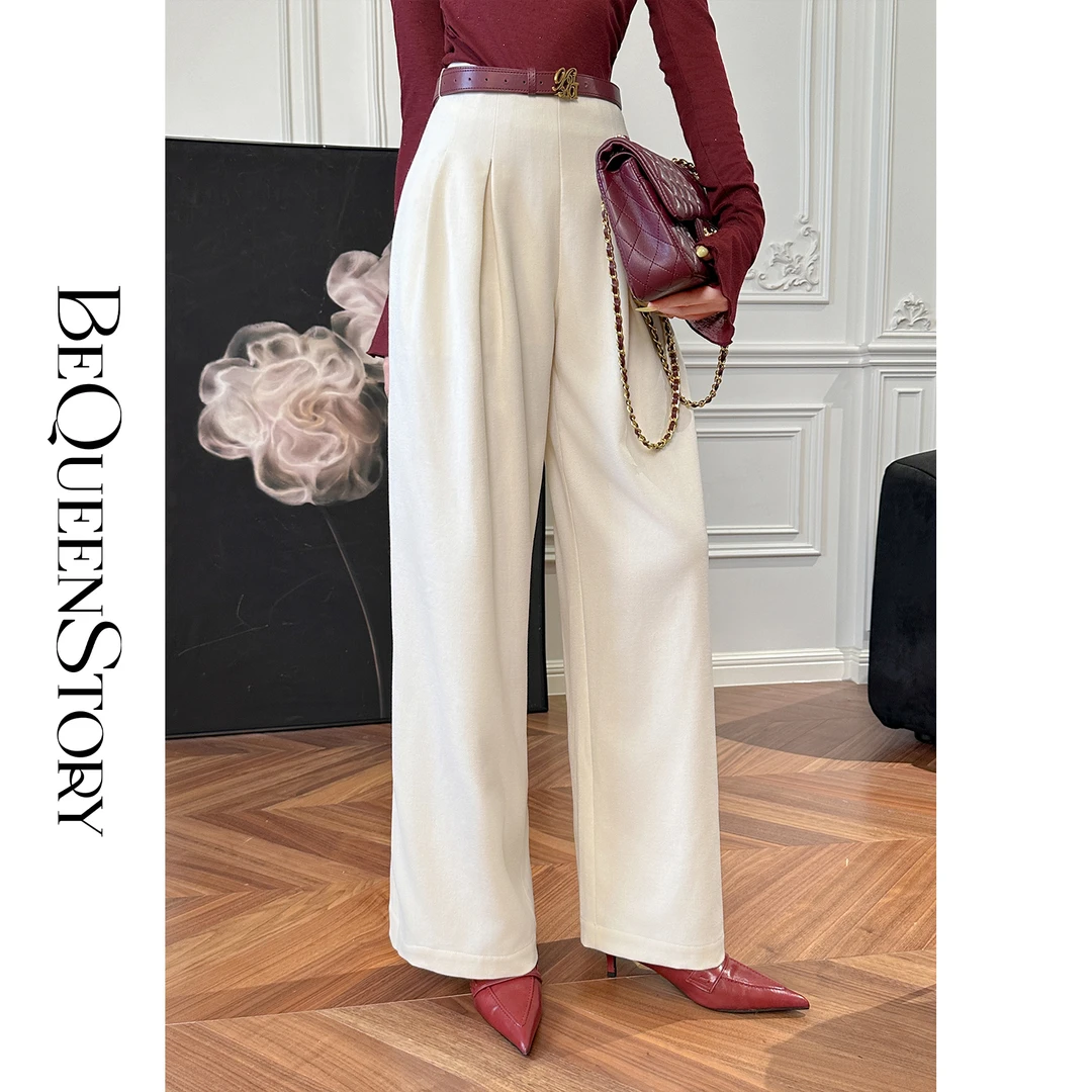 余潇潇【自在都市】轻熟肌理感垂感后中拉链宽松弧形阔腿裤