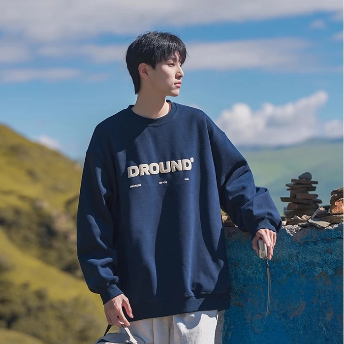 凯颂大码300斤日系简约休闲印花圆领卫衣男女秋冬宽松显瘦打底衫