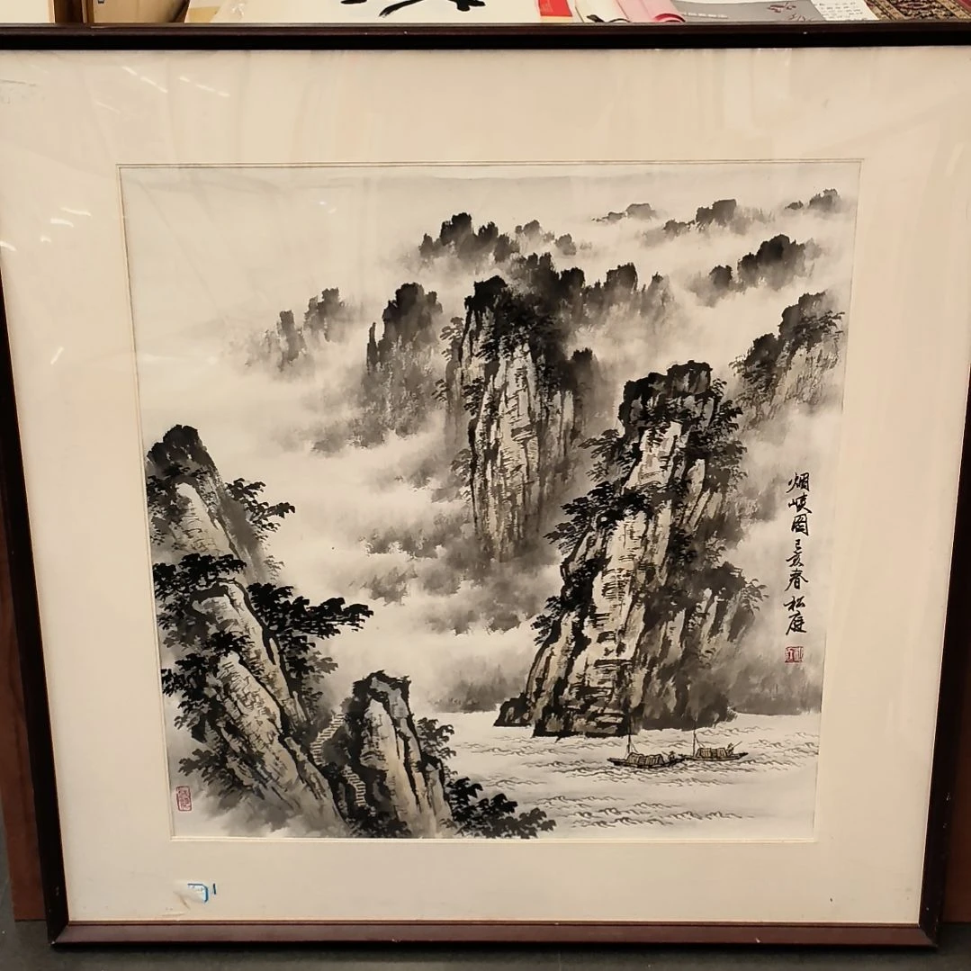 国画山水画作精品带框4平尺
