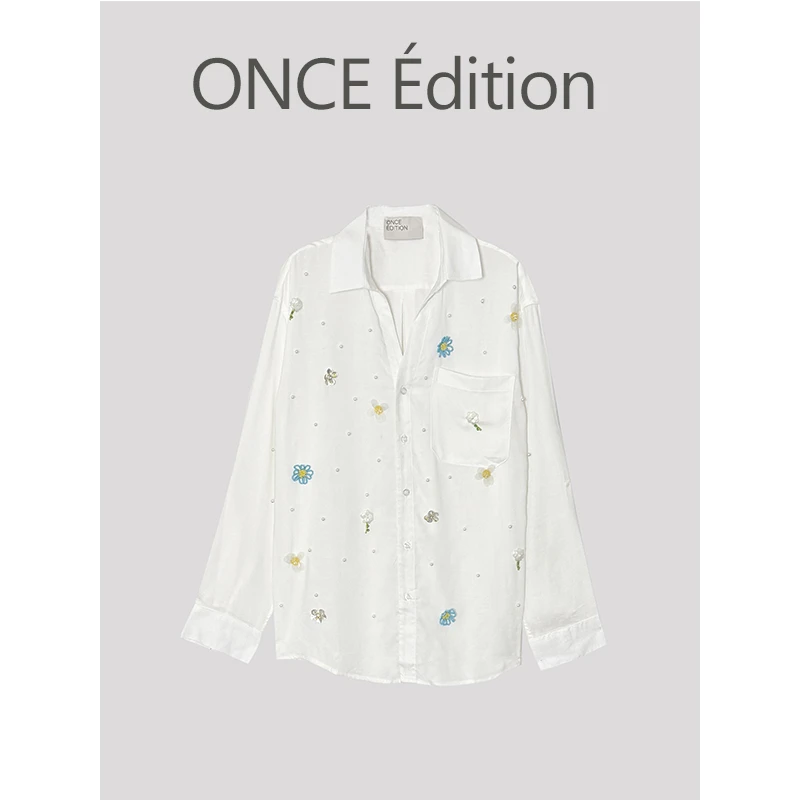 【张师傅专属】ONCE edit “SunFlower”度假半开领V领雏菊钉珠衬衫