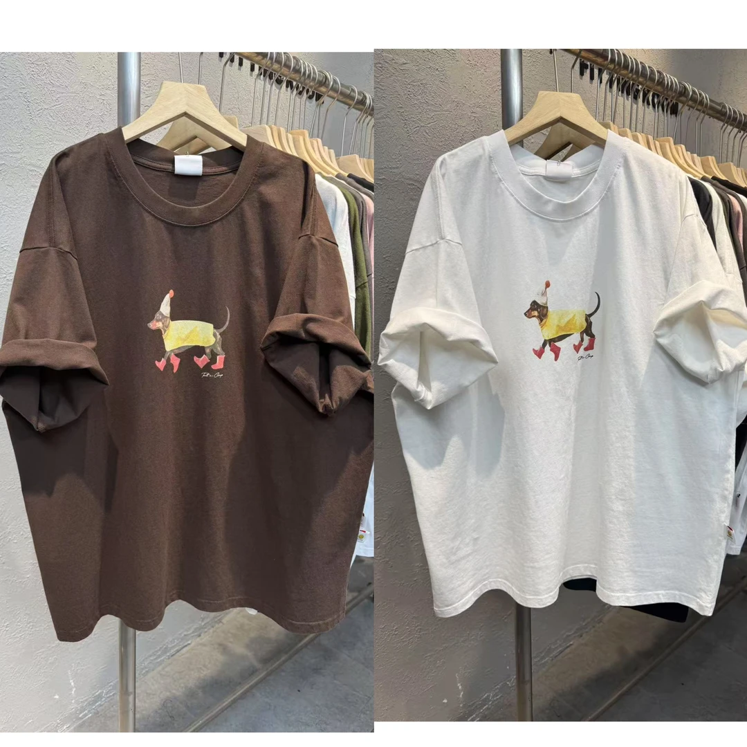 9363夏季新款韩版黄衣腊肠狗卡通印花版宽松显瘦圆领短袖T恤女