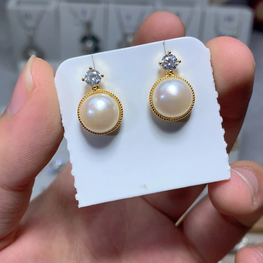 银S925镶嵌耳饰淡水珍珠