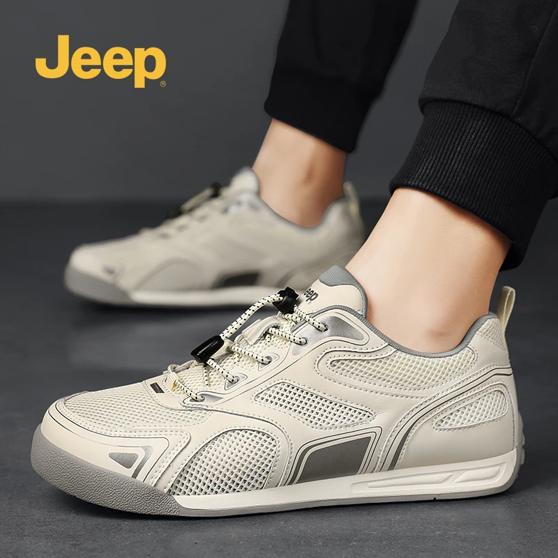 Jeep吉普网面板鞋2025新款冬季时尚百搭真皮透气男士休闲运动潮鞋