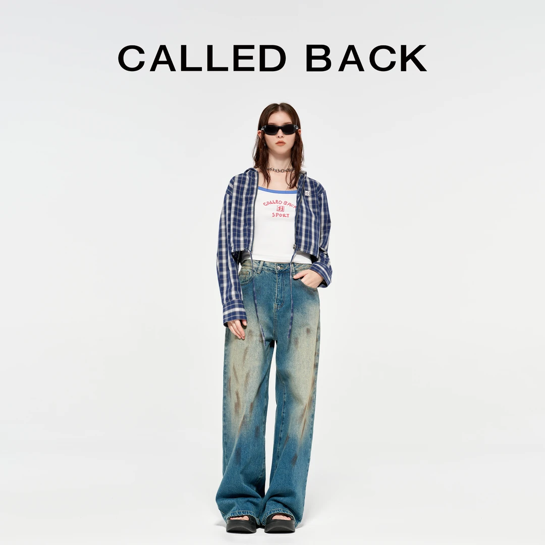 CALLED BACK新款宽松百搭休闲复古显夜格纹女士长袖短外套240678