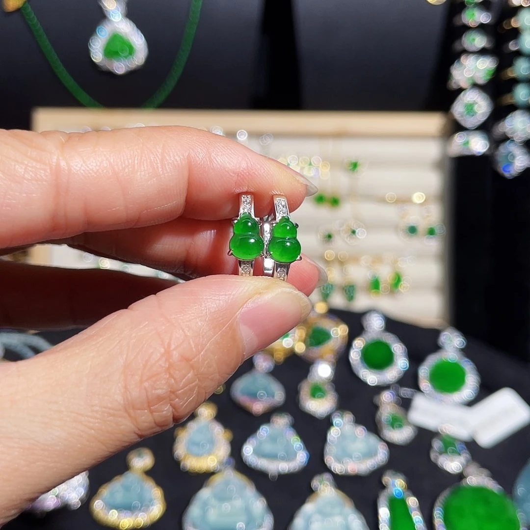 翡翠银S925镶嵌耳饰葫芦