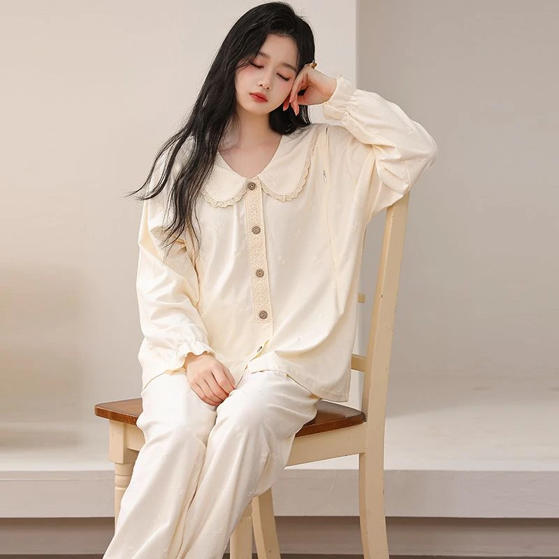 秋季纯棉8-10月孕期产后孕妇睡衣哺乳月子服大码待产家居服套装