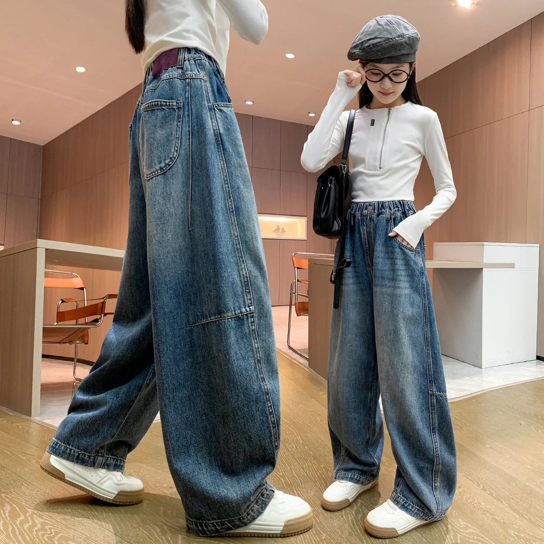 女童牛仔裤秋装2025新款儿童装直筒裤子秋季女大童宽松长裤春秋款