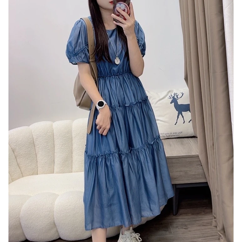 2024夏季法式中长款气质时尚泡泡袖连衣裙DYY1065