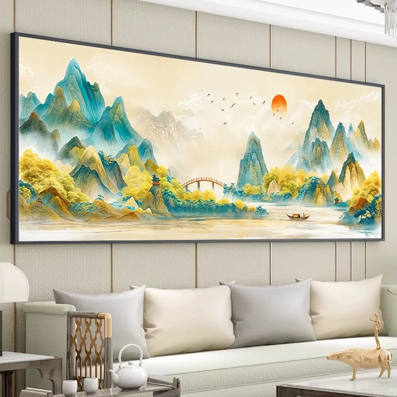 皇室蒙娜丽莎万里江山图十字绣爆款2025新款客厅高级感山水画刺绣