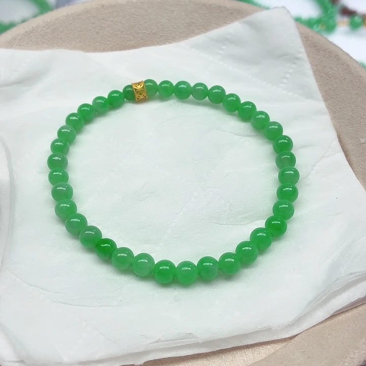 翡翠18K金镶嵌手链天然缅甸翡翠A货卡4.9