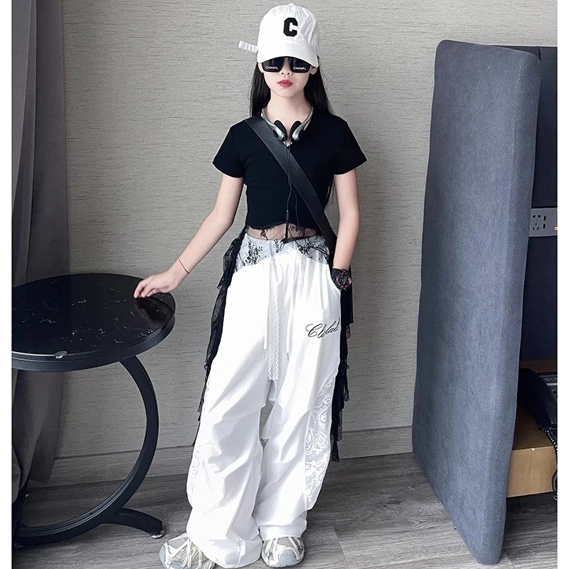 女童夏装2025新款时髦洋气儿童装中大童夏季爵士舞街舞潮服两件套