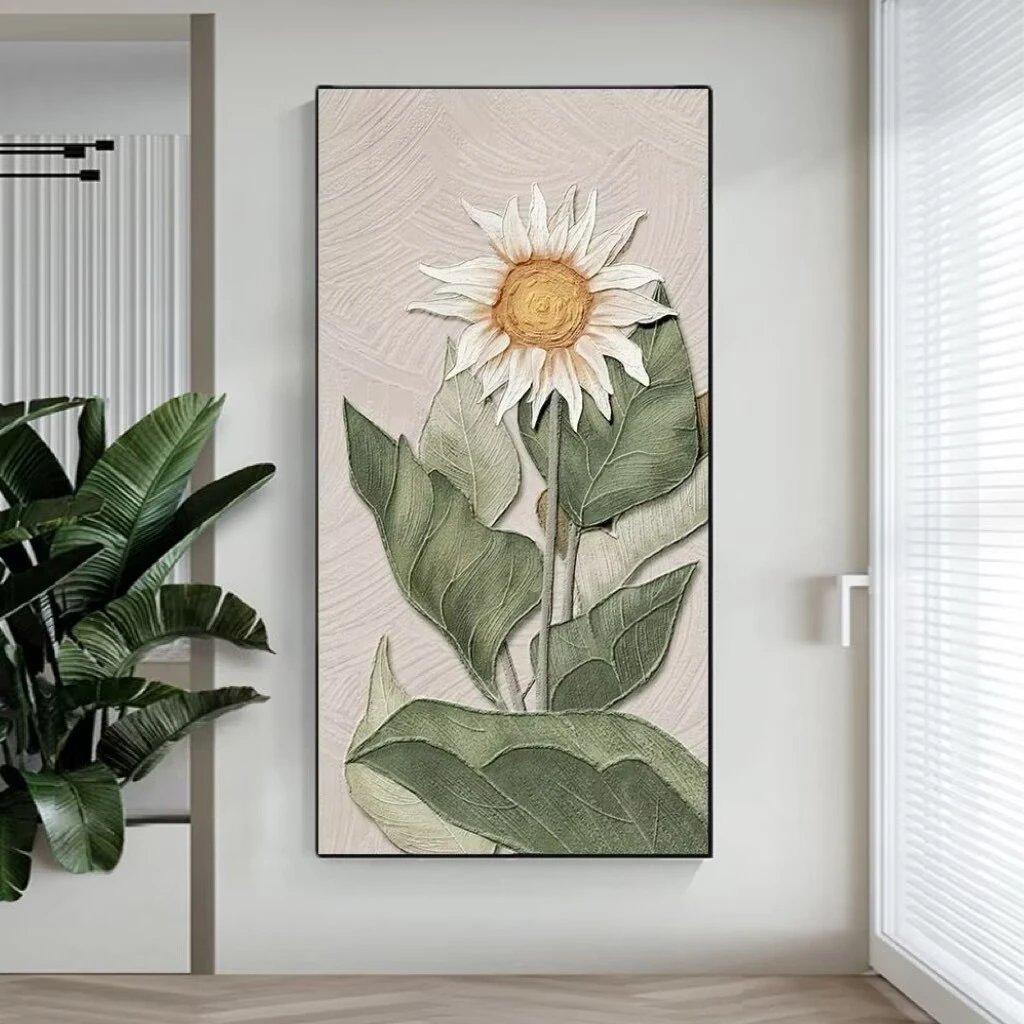 向日葵入户玄关装饰画现代简约花卉肌理画奶油风走廊过道挂画T10