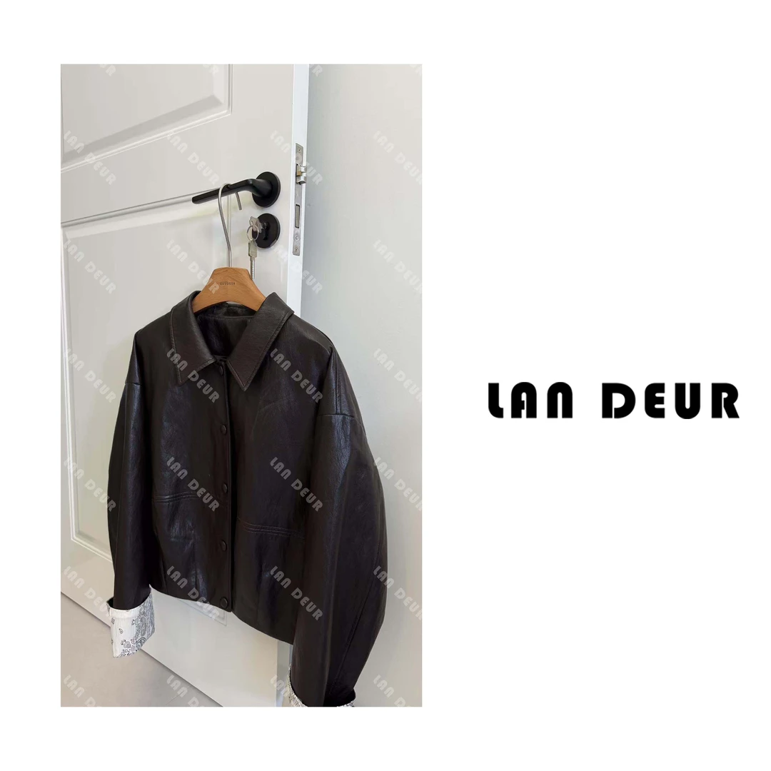 【漫游人生】气质时尚休闲百搭设计师复古简约宽松短款PU皮衣女上衣