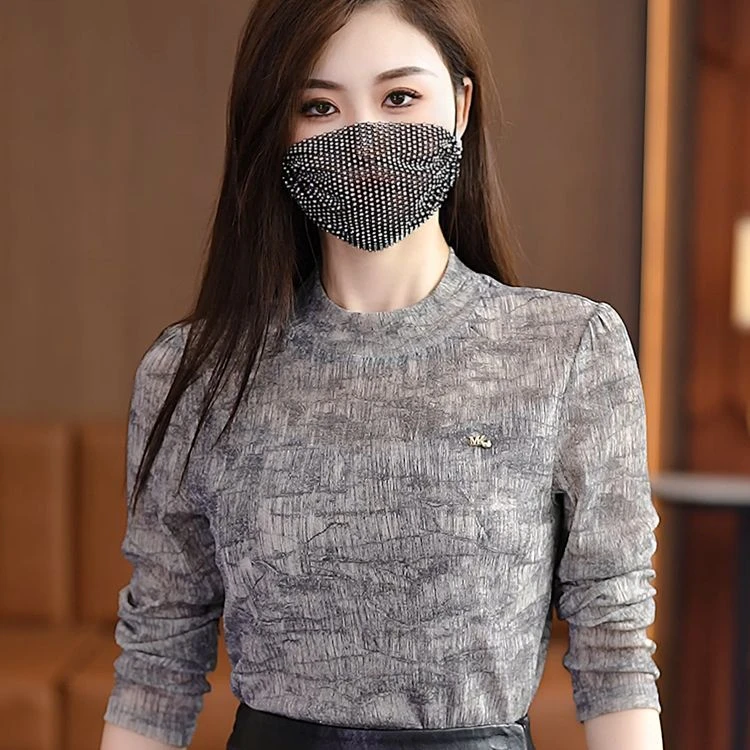 半高领网纱打底衫女春装2025年新款长袖t恤春季修身显瘦内搭上衣